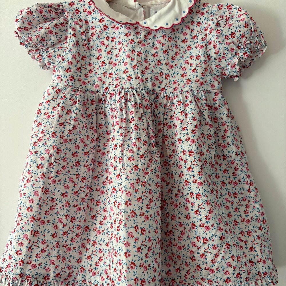 Rachel Riley Scalloped Collar Floral Dress & Bloomers in Pink and Blue, NWT, 6M